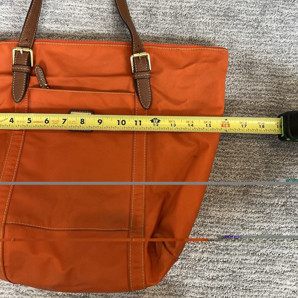 Ralph Lauren Bright Orange Leather Straps Nylon Tote Purse Bag Gold - Picture 8 of 9